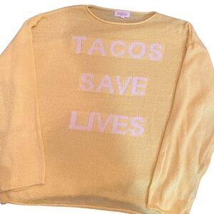 Listicle Yellow Knit Sweater “Tacos Save Lives”